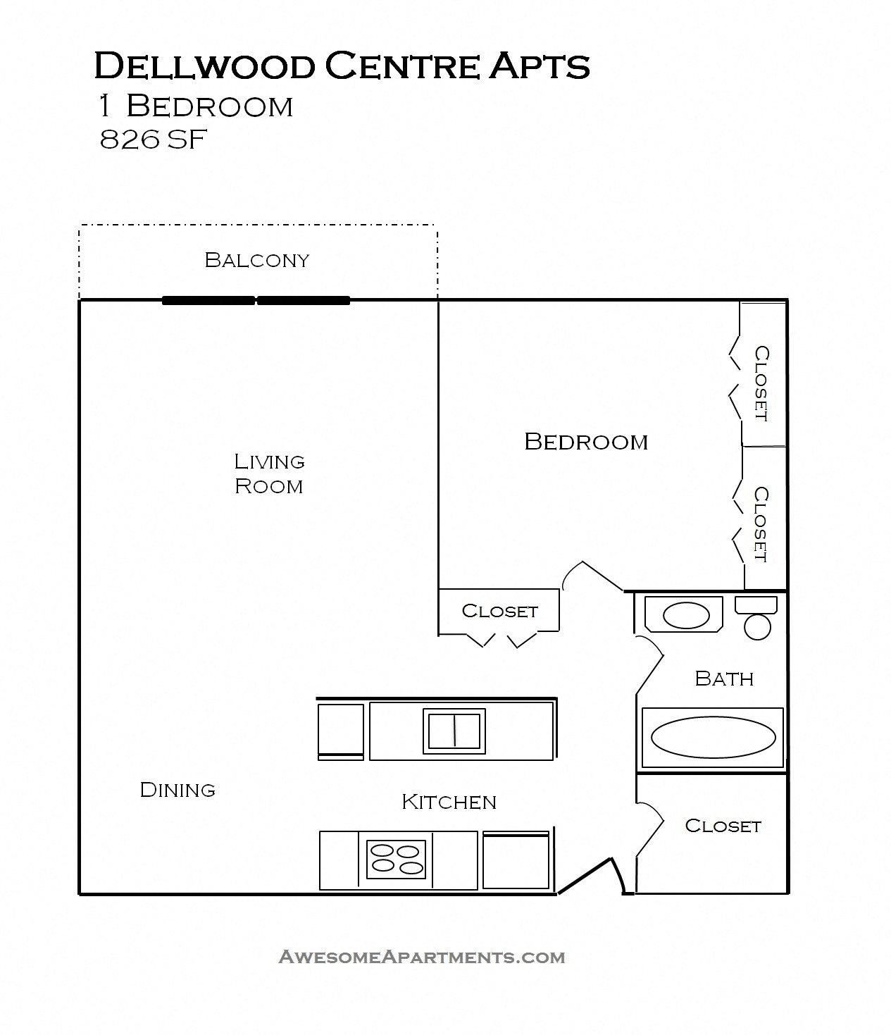a floor plan of a 1 bedroom apartment with a bathroom and a living room